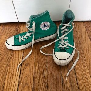 Teal converse high tops